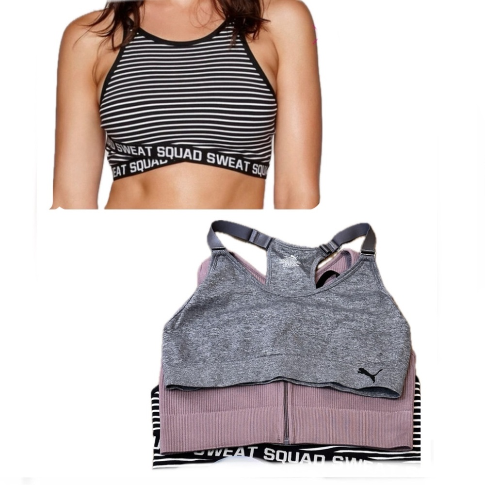 Bundle of 3 Sport Bras Lorna Jane, Puma, high impact rubbed zipper front bra EUC